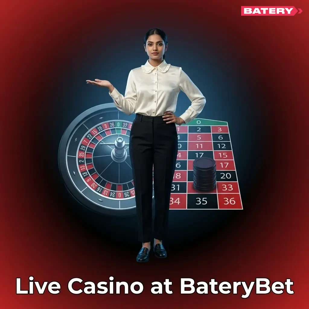 BateryBet Live Casino with real dealers streaming HD roulette, blackjack, baccarat, Teen Patti and game shows for Indian players