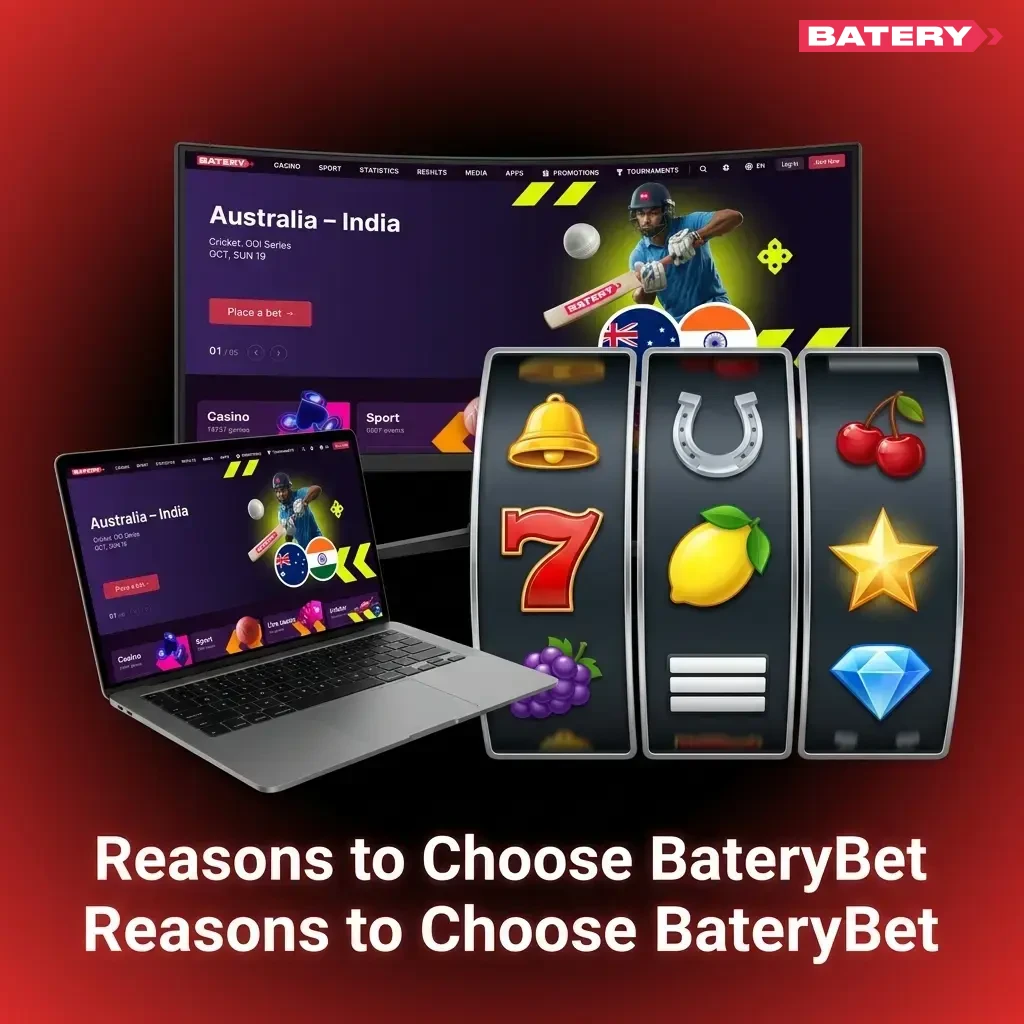 BateryBet platform showing sports betting, casino games, UPI payments, and 500% welcome bonus for Indian players